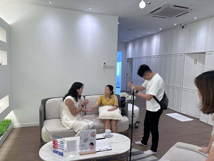 Filming a facial treatment for a beauty clinic ad
